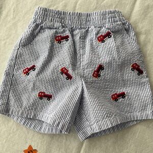 Starting Out Blue Striped Kids Shorts with Red fireTruck Design 18 months